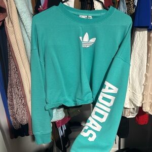 Adidas Turquoise Cropped Sweatshirt with White Logo